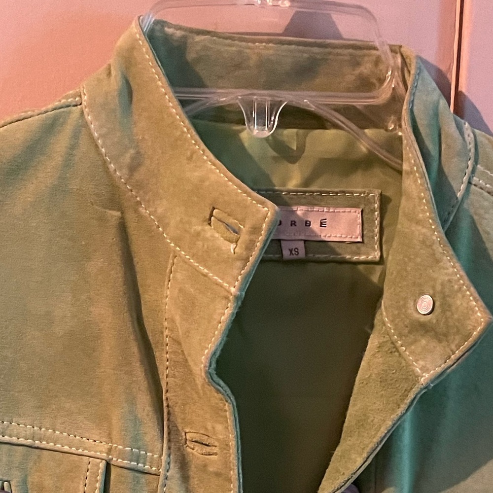 Lime green suede jean style jacket XS